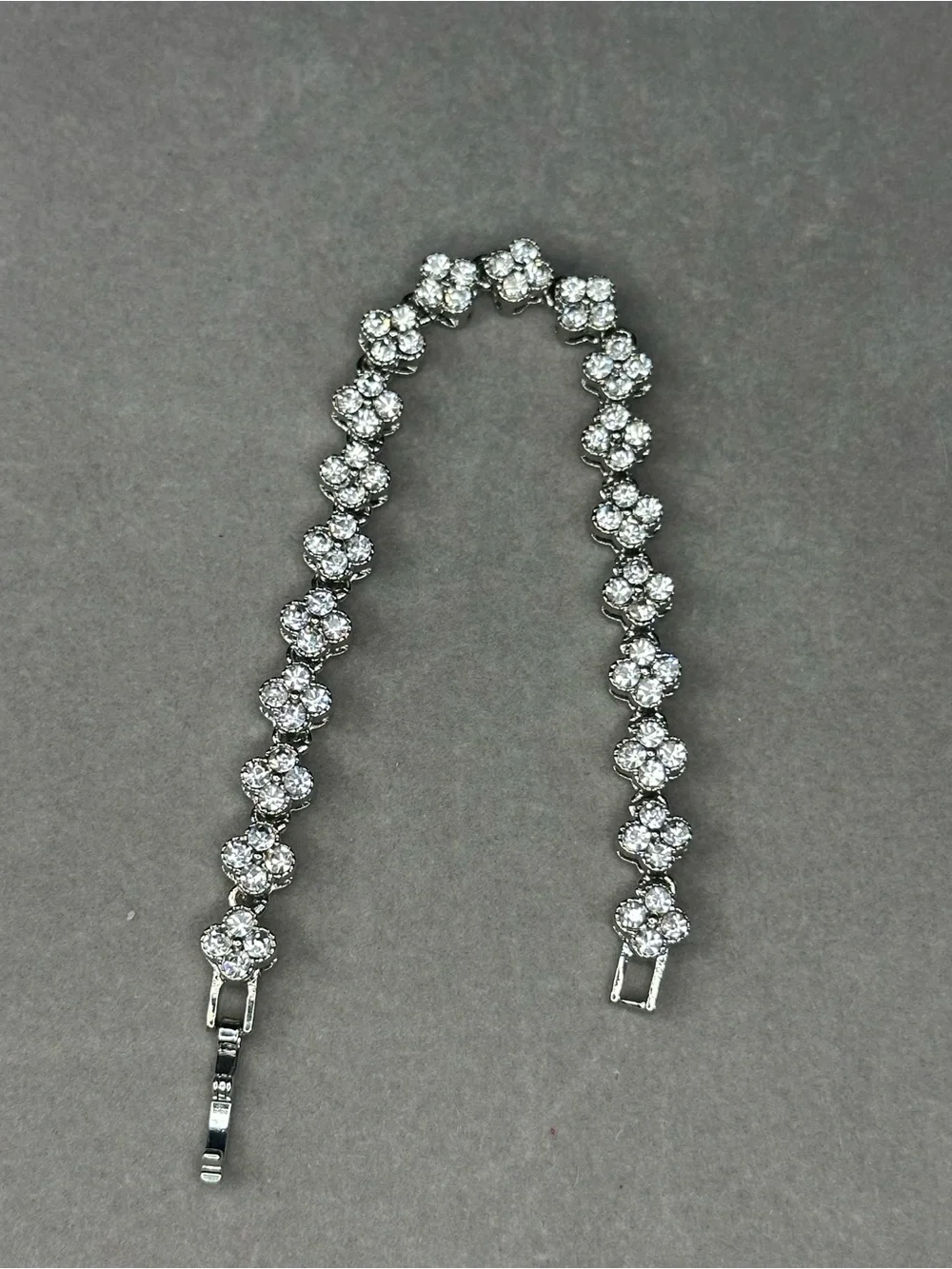Silver Crystal Flower Tennis Bracelet - Elegant Women's Jewelry